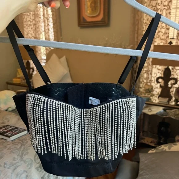 Black Rhinestone Bustier Top | Black Rhinestone Corset Top - Picture 4 of 6